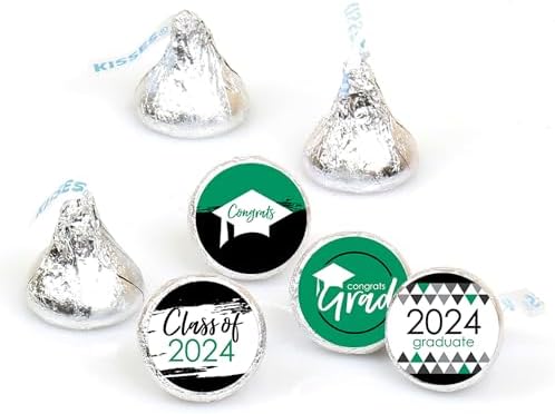 Green Graduation Round Candy Sticker Favors 2025 - 1 Sheet 108