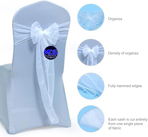 100 Pack Organza Chair Sashes Bows for Wedding Reception Event Banquets