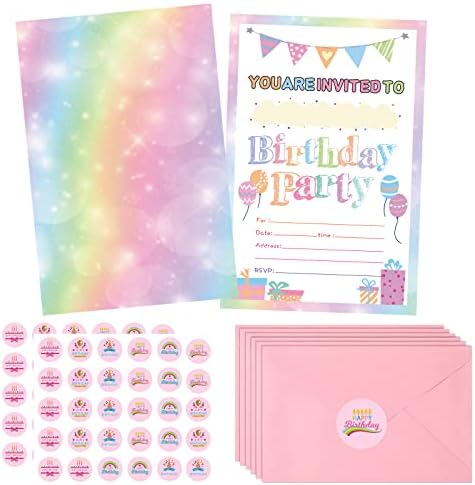 Idealmuzik 30 Pack Birthday Invitations for Girls with Envelopes and Stickers