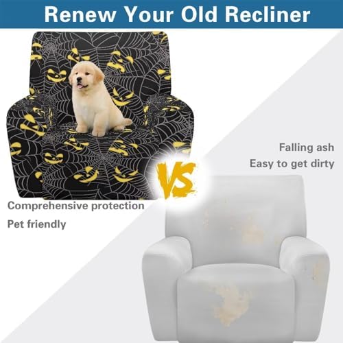 Halloween Pumpkin Spider Web Recliner Slipcover with Storage