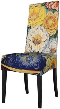 Flowers Print Stretchable Dining Chair Cover - Removable and Machine Washable