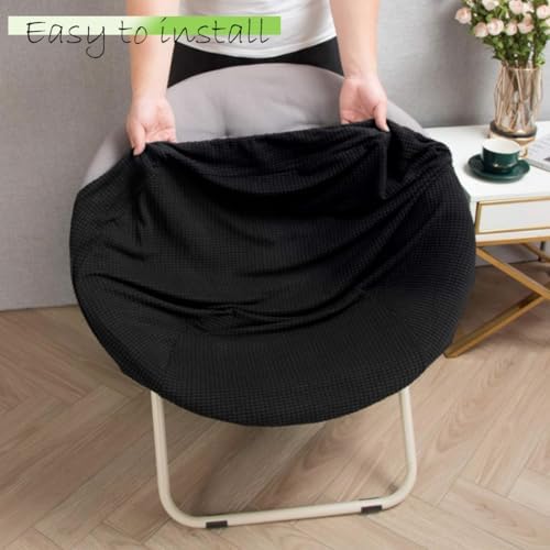 Stretch Round Saucer Chair Cover - Black Jacquard Slipcover for Moon Chair 1