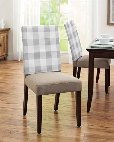 Grey Plaid Chair Covers Set of 4 for Dining Room