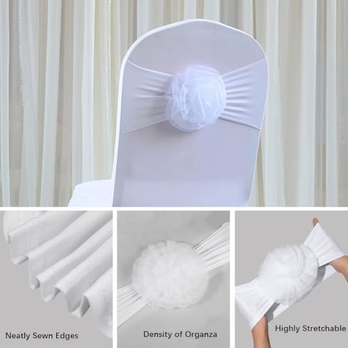 2PCS White Chair Back Bows Elastic Sashes for Wedding Events