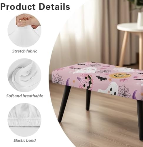 Cute Spooky Halloween Bench Slipcover with Non-Slip Padding