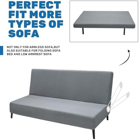XINEAGE Stretch Armless Sofa Bed Cover with Elastic Bottom - 67-82 Light Gray