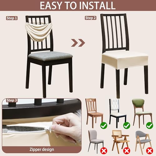 Dining Chair Covers Set of 6 with Zipper Beige