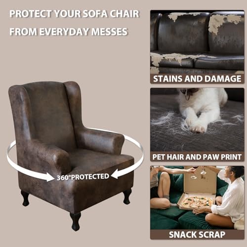 Anarachon Leather Look Wingback Chair Cover Brown