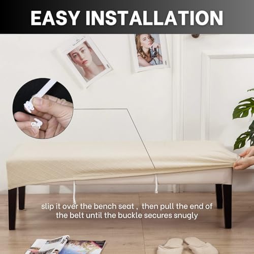 SearchI Stretch Dining Bench Cover - Beige