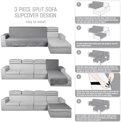 TAOCOCO Large Reversible L Shaped Sofa Covers 3pcs Waterproof Sectional Couch Protection