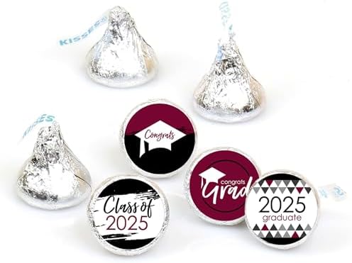 Big Dot of Happiness 2025 Maroon Round Candy Stickers - 1 Sheet of 108