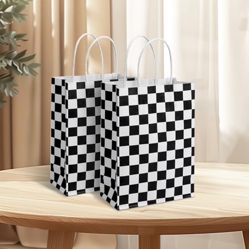 16 Pcs Checkered Racing Treat Bags with Handles