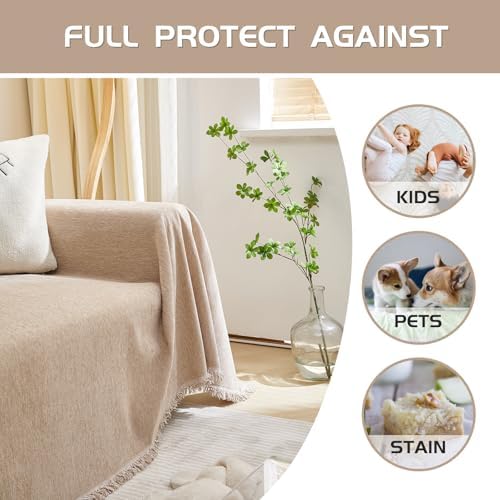 MEETSKY Sofa Cover for 2 Cushion Couch 71x118 Khaki