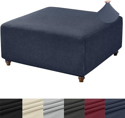 ANWUCHEN Ottoman Cover - Blue Stretch Knitted Slipcover