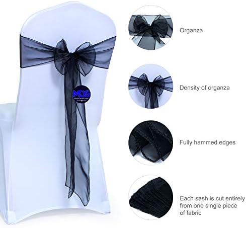 MDS Pack of 100 Black Organza Chair Sashes