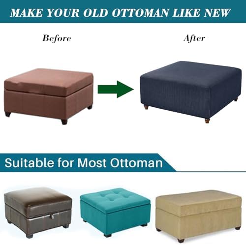 ANWUCHEN Ottoman Cover - Blue Stretch Knitted Slipcover
