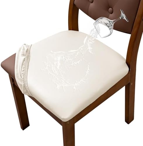 Waterproof PU Leather Dining Chair Covers Set of 4 Beige