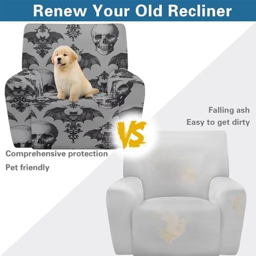 Xoenoiee Skull Bats Halloween Recliner Chair Cover Set