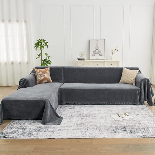 CAPALOCA Sectional Couch Covers 2 Piece Dark Gray