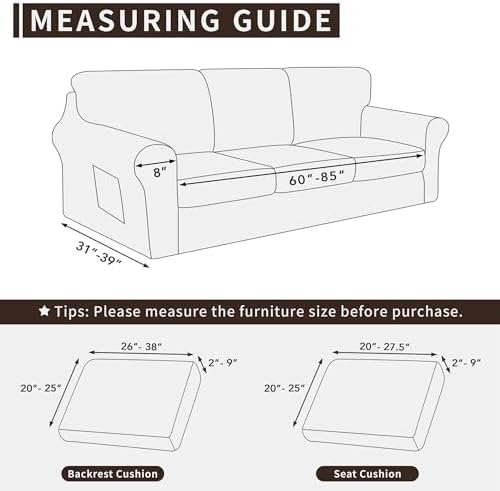 7 Piece Stretch Sofa Cover Set for Large Dark Grey Couch