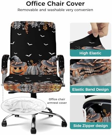 Halloween Office Chair Cover with Armrests Stretchable and Removable