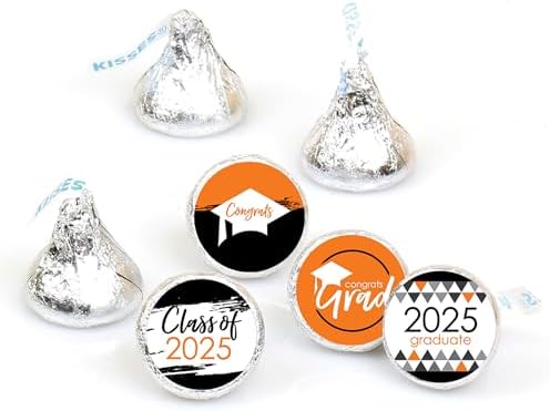 2025 Orange Graduation Round Candy Sticker Favors - 1 Sheet of 108