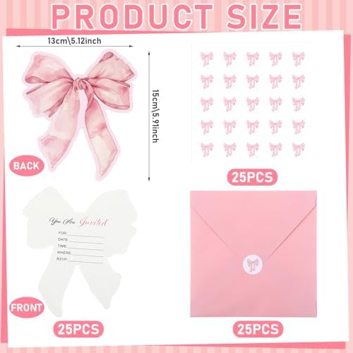 Marspark 25 Set Pink Bow Birthday Invitations
