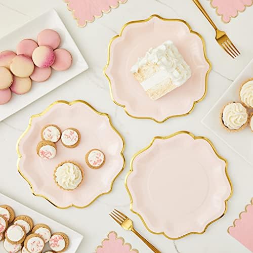 48 Pack Pink Gold Foil Scalloped Party Plates