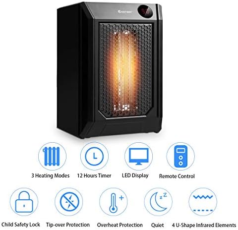 COSTWAY Electric Space Heater with 1500W Fast Heating and 12H Timer