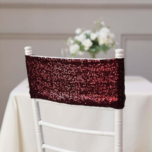 Efavormart 5 Pack Burgundy Sequin Chair Sashes 1