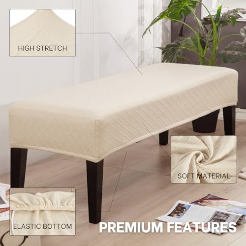 SearchI Stretch Dining Bench Cover - Beige