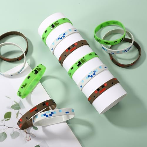 24pcs Pixel Silicone Bracelets 3 Styles Game Party Favors