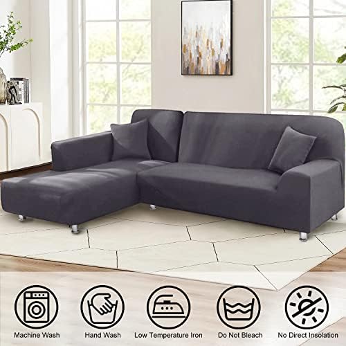LA MEACK 2-Piece L Shaped Sofa Slipcover Set Light Grey