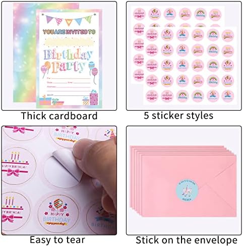 Idealmuzik 30 Pack Birthday Invitations for Girls with Envelopes and Stickers