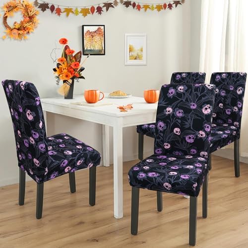 Halloween Goth Skull Chair Covers Set of 6 for Dining Room