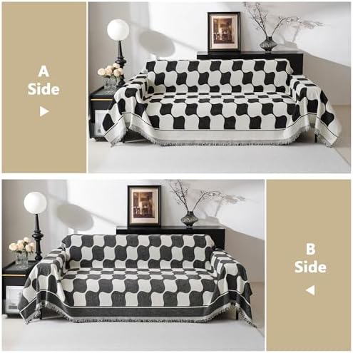 MEETSKY Jacquard Sofa Slipcover 71 x 134 Black Checkerboard