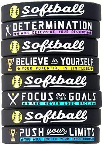 Inkstone 12-Pack Softball Bracelets with Motivational Quotes
