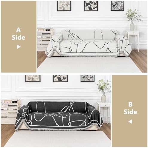 MEETSKY Chenille Sofa Cover with Tassels 71x118 Black