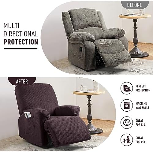 KinCam Recliner Covers Stripe Jacquard 1 Seater Dark Coffee