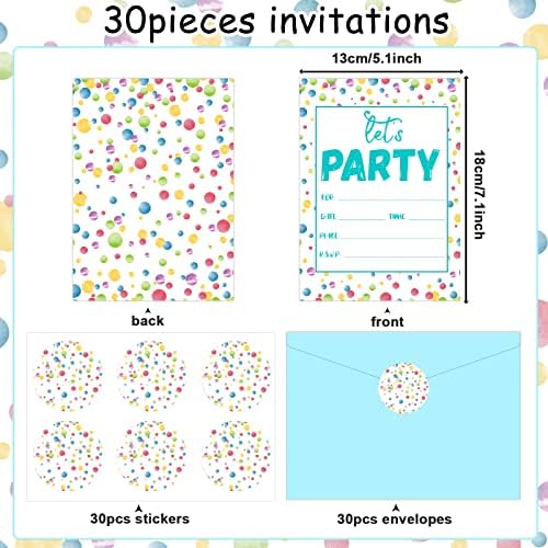 30 Piece Confetti Birthday Invitation Set with Envelopes and Stickers for Kids