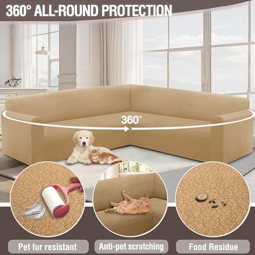 Jacquard L-Shape Sectional Sofa Cover Apricot X-Large