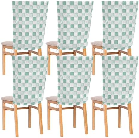 EtherSpher Oil on Canvas Green and White Checkered Chair Covers Set of 6