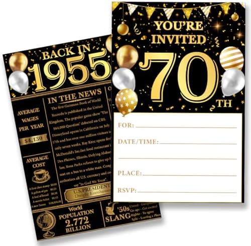 70th Birthday Invitations Set 20 Cards and Envelopes