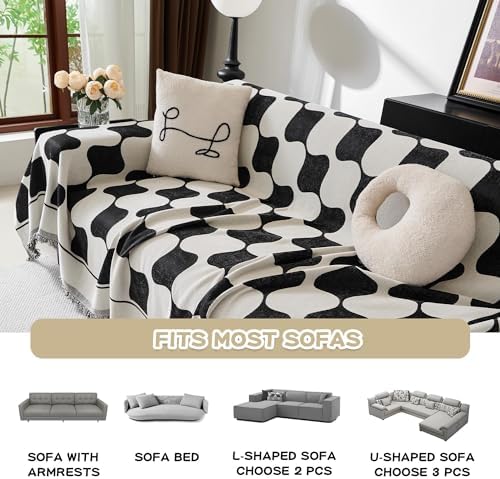 MEETSKY Jacquard Sofa Slipcover 71 x 134 Black Checkerboard