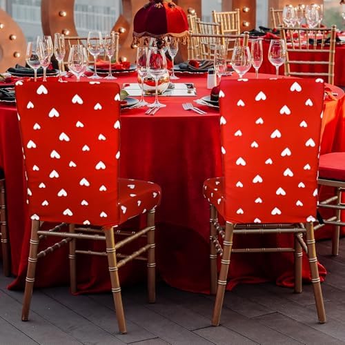 4Pcs Valentine Chair Covers Red White Love Heart Design