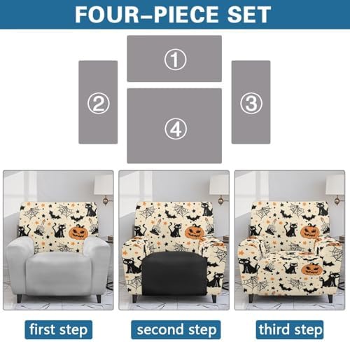 Yuresuaet Cat Pumpkin Halloween Recliner Cover for Elderly and Pets