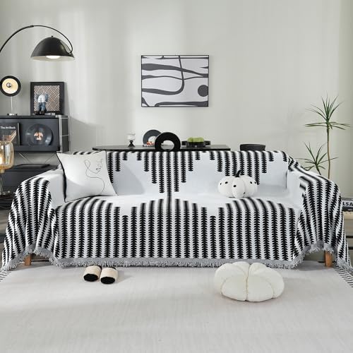 Boho Couch Cover with Tassel and Geometric Design