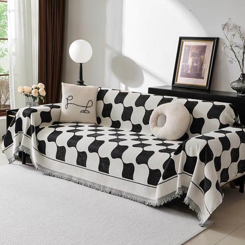 MEETSKY Jacquard Sofa Slipcover 71 x 134 Black Checkerboard