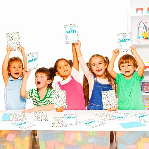 30 Piece Confetti Birthday Invitation Set with Envelopes and Stickers for Kids