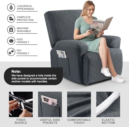 Timeles Recliner Chair Cover Stretch Soft Washable Gray